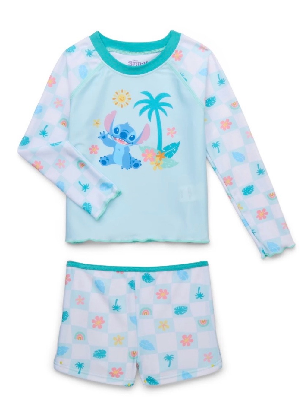 Disney Light Blue & Teal Lilo & Stitch Girls' Rash Guard Swim Set